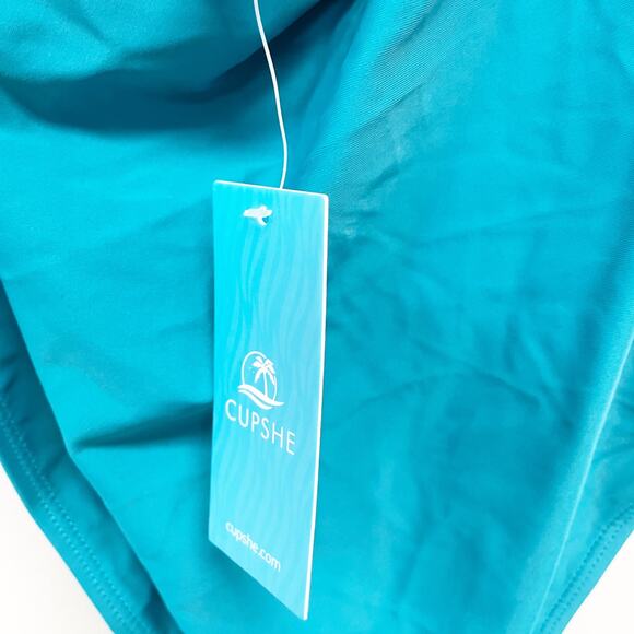 Cupshe Women's Blue Ruched Halter Tummy Control One Piece Swimsuit Large - Picture 5 of 7